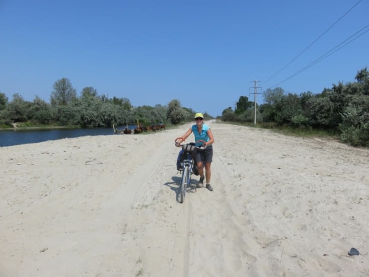 Pousser ces vélos dans le sable, c'est approcher les 2km/h.