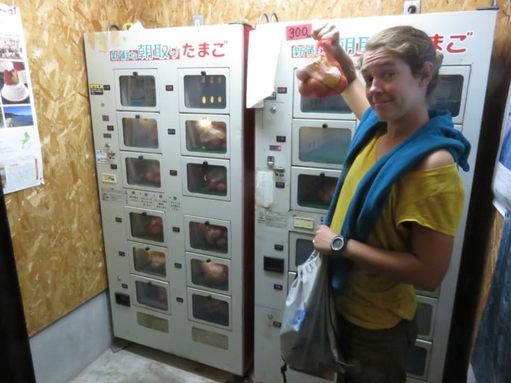 On cherchait désespérément des oeufs. Et hop, sur le bord de route, un ditributeur à oeufs.