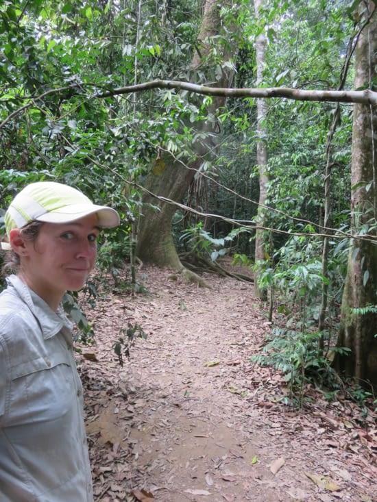 Le guide passe sous cette branche. Clement frotte sa casquette contre cette branche. Mais Laure a vu et ne passe pas. Pourquoi?