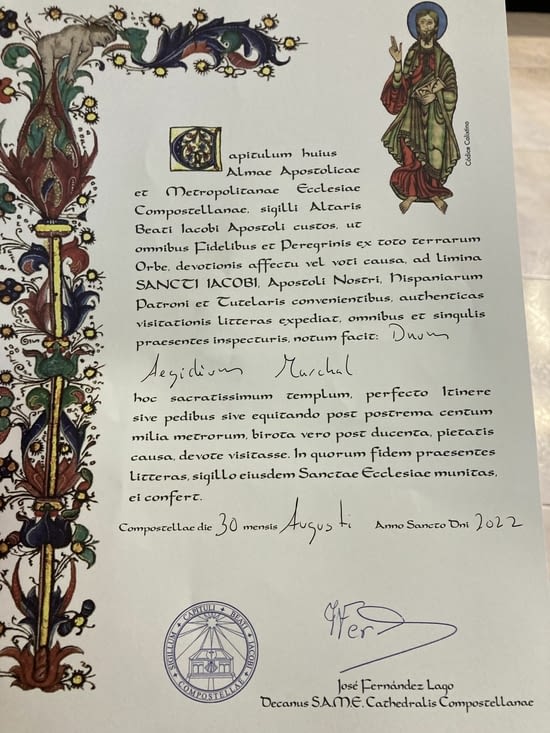 La Compostela (le prénom est en latin)