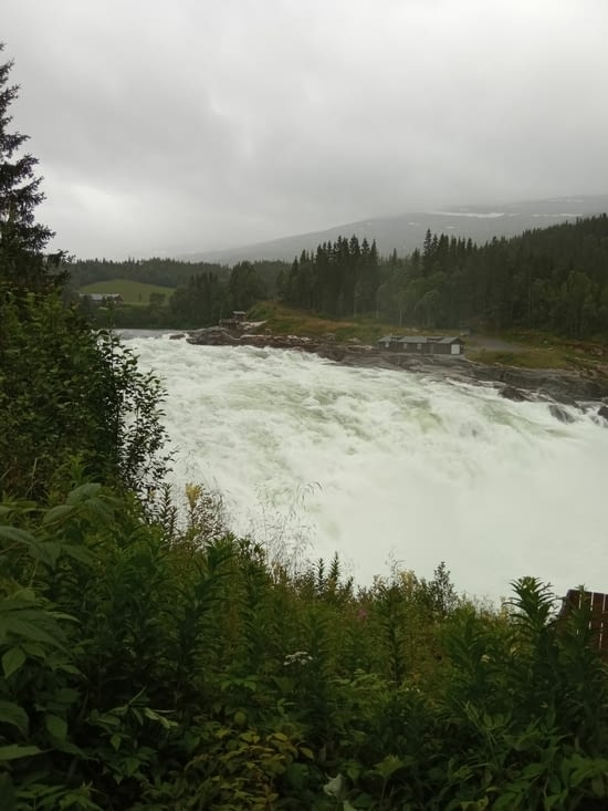 Sur la route,  les chutes d'eau de Laksforsen : 17 mètres de haut