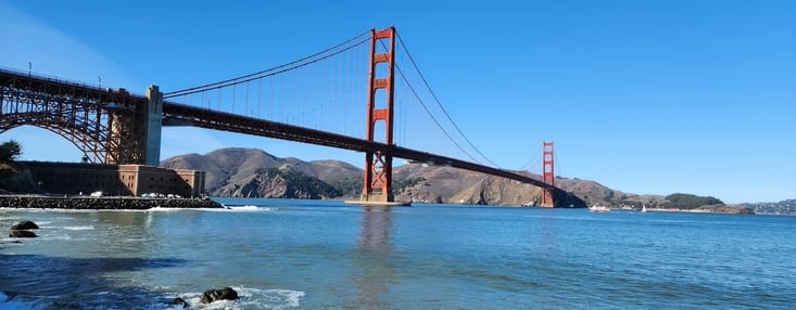Arrivée au pied du Golden Gate Bridge à vélo