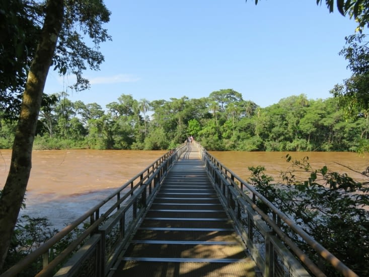 La passerelle pour aller au-dessus des chutes (attention aux serpents)