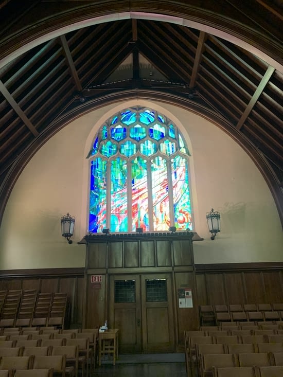 The stained glass of the church (still in the campus)