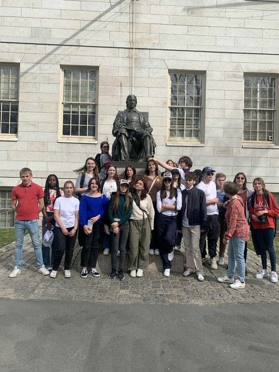 In front of Mr Harvard, founder of Harvard University