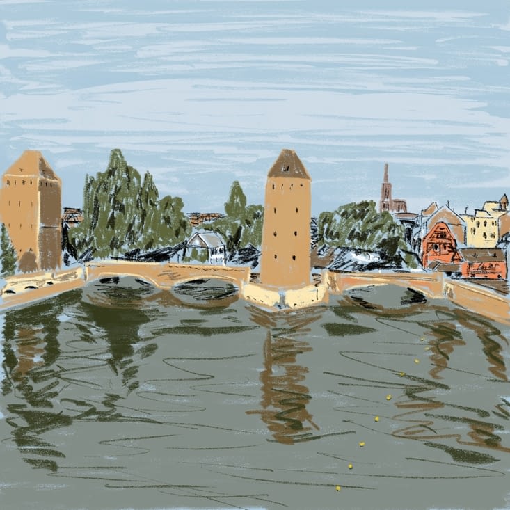 Vue de Strasbourg, au croisement de 3 rivières.