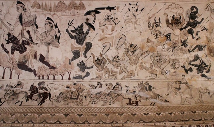 Une fresque dans le temple de Lakshmi