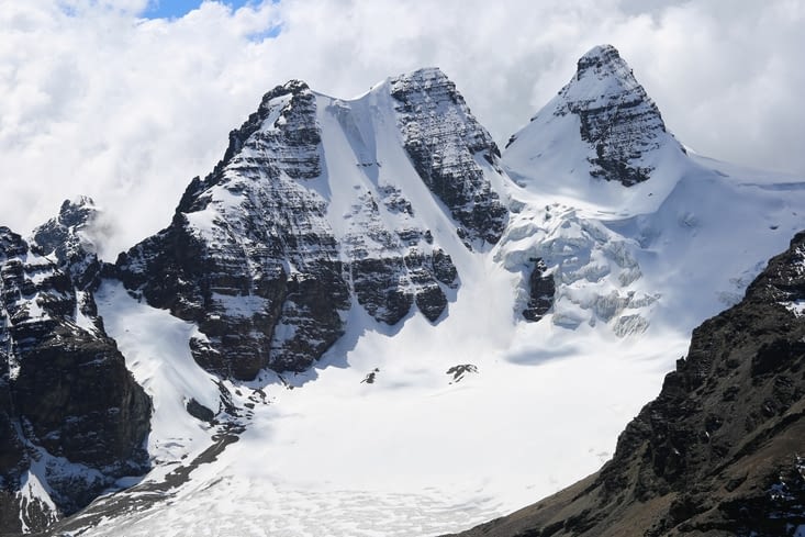 Vue imprenable sur le Condoriri, belle pente raide !