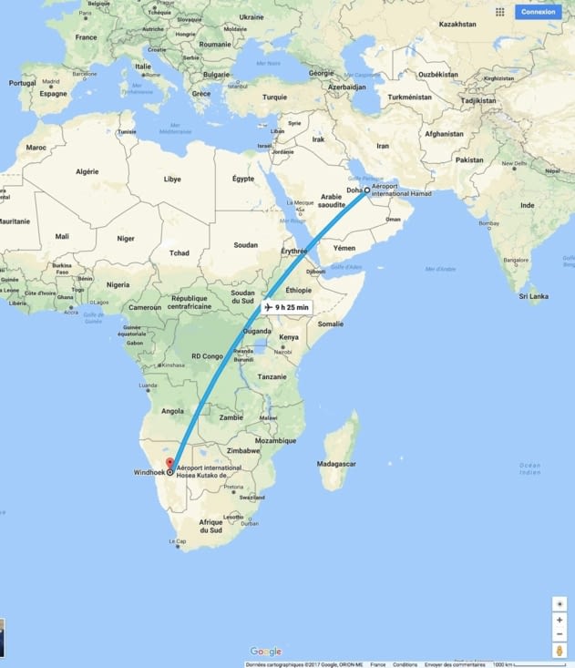 Doha / Windoek 9h30 à planer dans le ciel d'Afrique