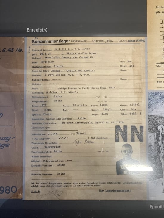 Fiche d’internement d’un prisonnier résistant, catégorie Nacht und Nebel NN