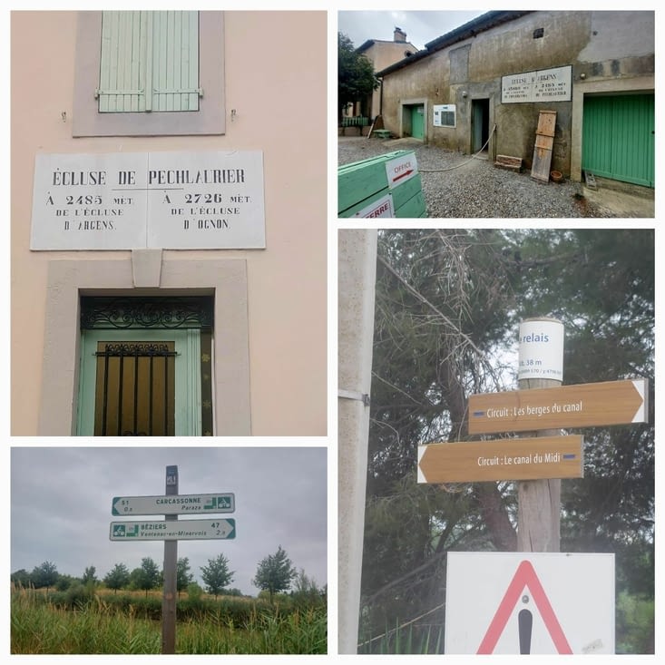 Au niveau d'écluses. Panneaux. Carcassonne se rapproche.