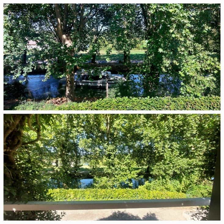 Vue de chez Claire. Avec péniche. Sans péniche.
