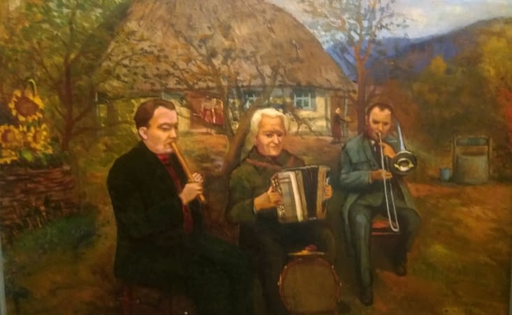 Une peinture du papa de Vova. Un autoportrait en muscien (à l'extême droite de la photo)