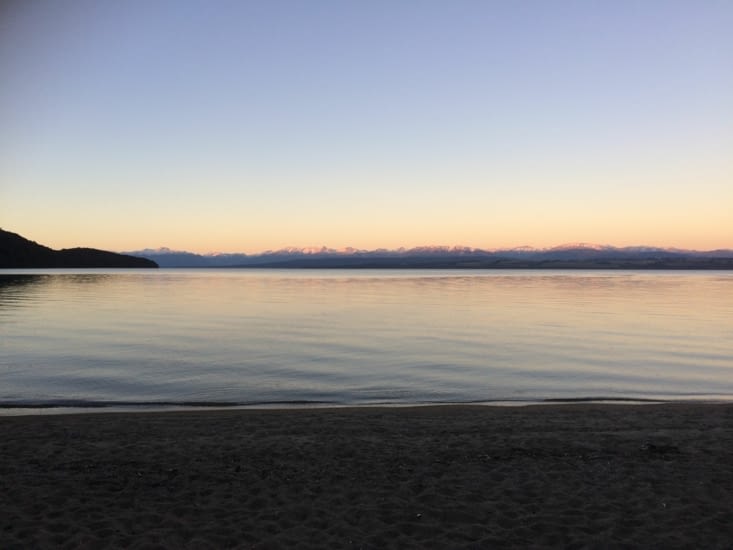 et arrivée en bas de la pente, j'ai le droit à un beau coucher de soleil