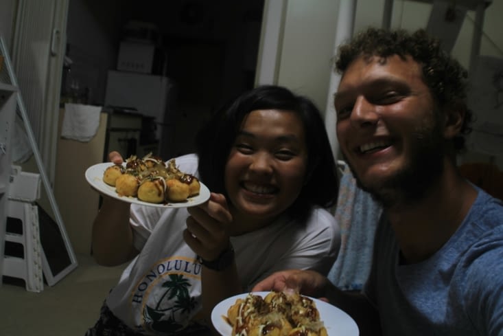 Making Takoyaki with my awesome host Maharu!