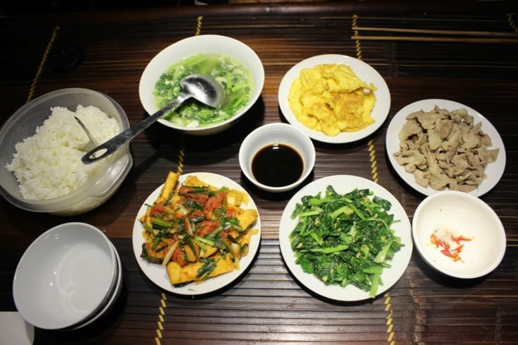 Repas typique du nord du Vietnam. Midi et soir. Et le matin on mange les restes.