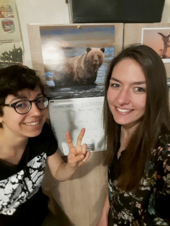 Your French Girls in front of a grizzly calendar :)