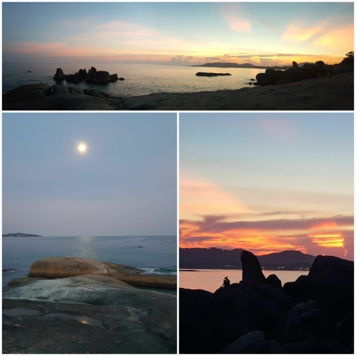 Coucher de soleil et pleine lune