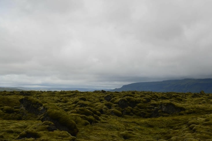 Vu l'immensité de la coulée on a eu le temps de l'admirer ! (Et de se dire qu'on venait encore de tirer un trait sur un site exceptionnel, Fjaðrárgljúfur... Fichue pluie)