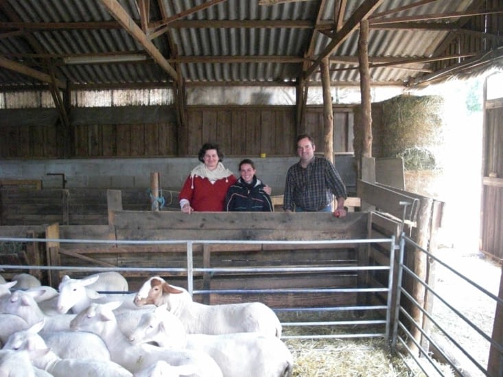Marion et Raphaël Girard ( et Pauline) avec les agnelles