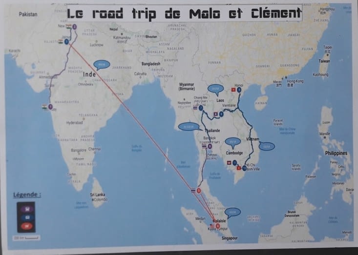 Carte de l'itinéraire prévu