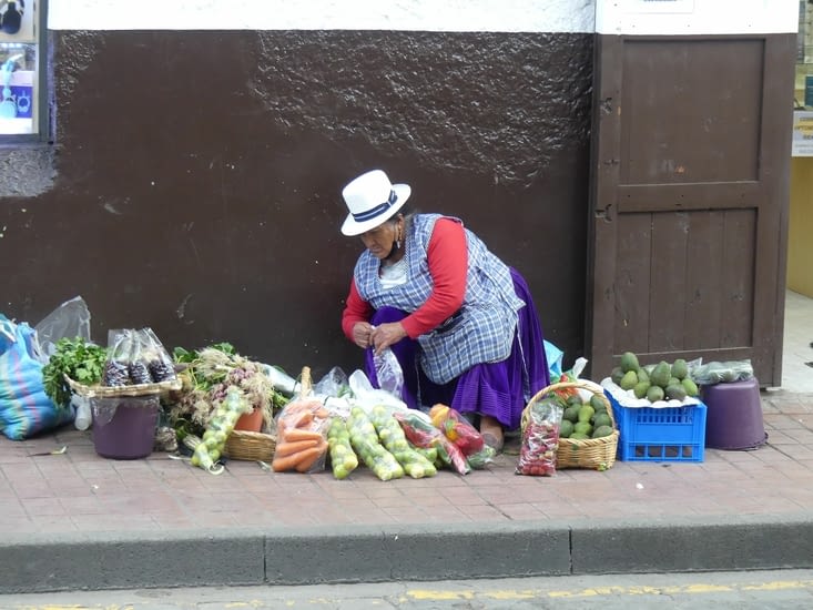 cette vieille dame est de Cuenca. Elle porte le costume typique de l'Azuay province de
