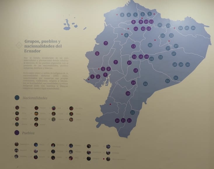 Musée Pumapungo : carte ciblant la localisation des peuples et "nations" de l'Equateur.
