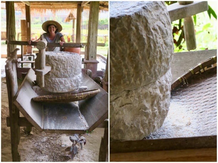 Une autre étape pour la cuisine : la meule pour réduire les grains en poudre...