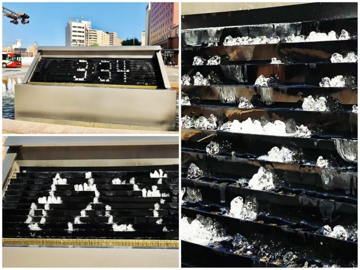 Les chiffres ou les caractères japonais sont formés par des dizaines de petits jets d’eau.