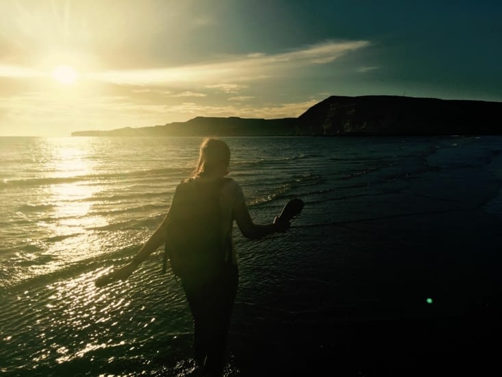 Coucher de soleil sur la plage de Puerto Piramidès