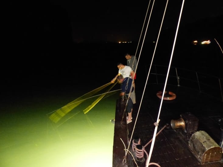 Pêche aux calamars (productive) pour les uns, cours de cuisine pour les autres.