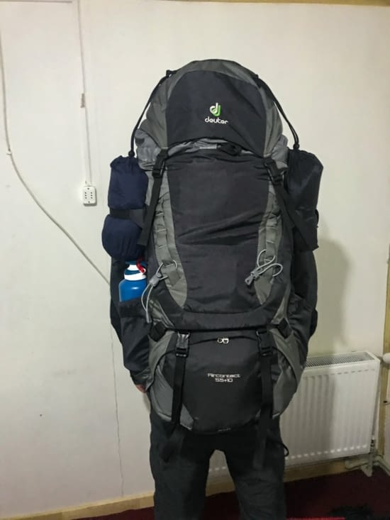 Le sac à dos de François pour les 4 jours de trek