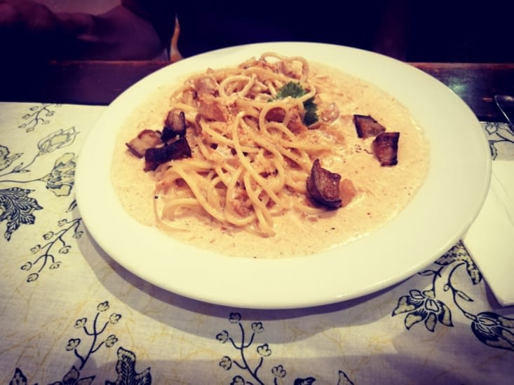 Spaghettis poulet curry.
