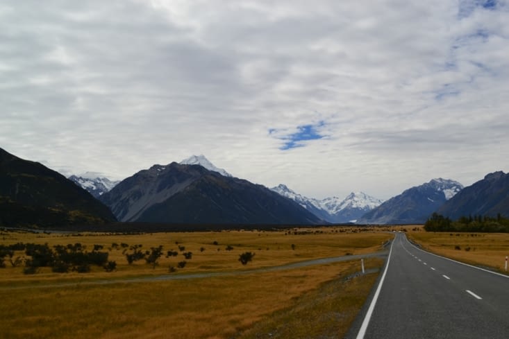 la route vers le Mount cook
