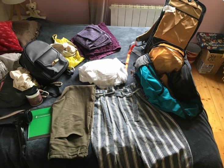préparation du sac de voyage pour 4 semaines ... tout doit rentrer !