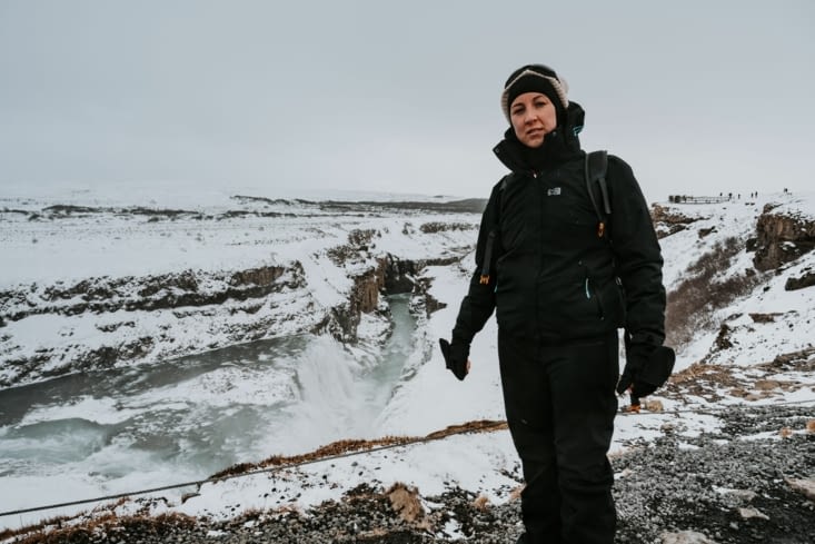 Devant les chutes de Gullfoss