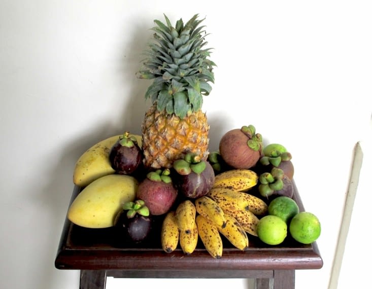 Ananas, mangues, mangoustans, bananes, citrons