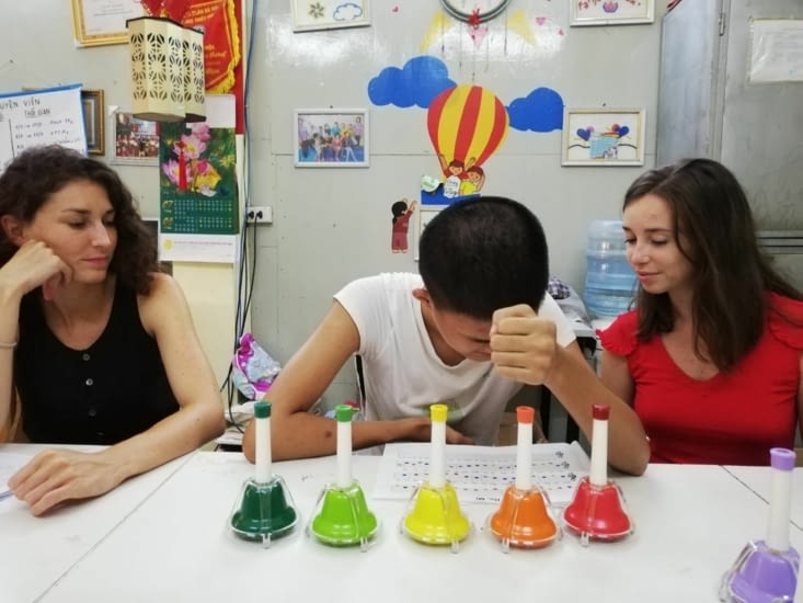 Mathilde et Sarah en séance musicale avec Phu