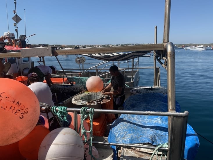 ´Les pêcheurs  préparent leurs appâts.