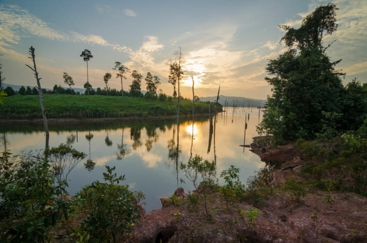 Coucher de soleil sur la forêt inondée de Thalang