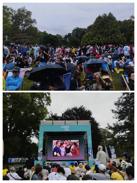 La cérémonie d'ouverture sur grand écran au Parc Monceau