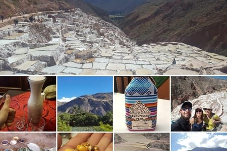J.182 (28.06) : vallée sacré, petit drapeau de touriste, maïs soufflé, salinas et bouteille colorée.