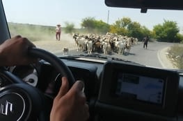 Sur les petites routes caillouteuses, on a croisé des véhicules en face, et pas que