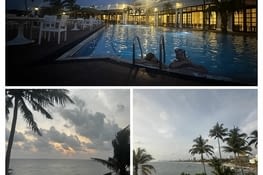Grand hôtel au coucher de soleil