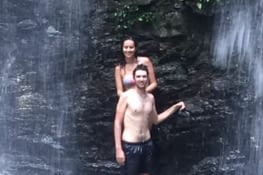 Matthieu and Cynthia at the waterfall